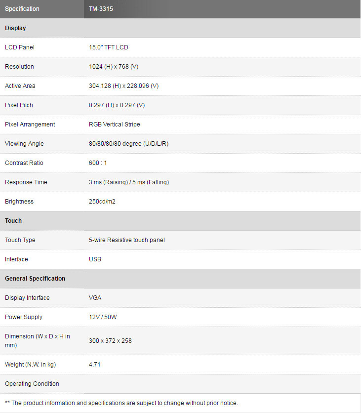 Posiflex TM-3315 Spec